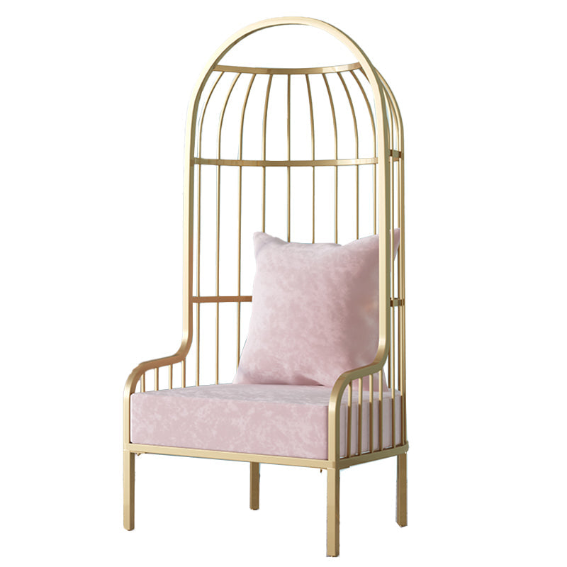 Fixed Back Lounge Chair Pillow Back Fabric Seat Chair with Gold Tone Legs Pink Flannel 1 Piece Clearhalo 'Accent Chairs' 'accent_chairs' 'Chairs & Seating' 'furn' 'furn_accent_chairs' 'Furniture' 'Living Room Furniture' 6377951