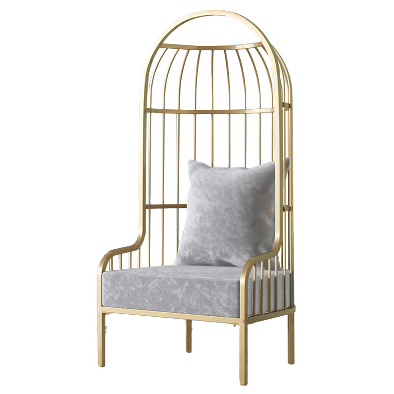 Fixed Back Lounge Chair Pillow Back Fabric Seat Chair with Gold Tone Legs Grey Flannel 1 Piece Clearhalo 'Accent Chairs' 'accent_chairs' 'Chairs & Seating' 'furn' 'furn_accent_chairs' 'Furniture' 'Living Room Furniture' 6377953