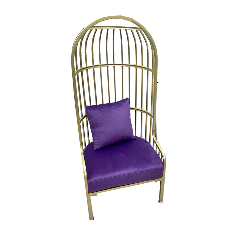 Fixed Back Lounge Chair Pillow Back Fabric Seat Chair with Gold Tone Legs Purple Flannel 1 Piece Clearhalo 'Accent Chairs' 'accent_chairs' 'Chairs & Seating' 'furn' 'furn_accent_chairs' 'Furniture' 'Living Room Furniture' 6377955