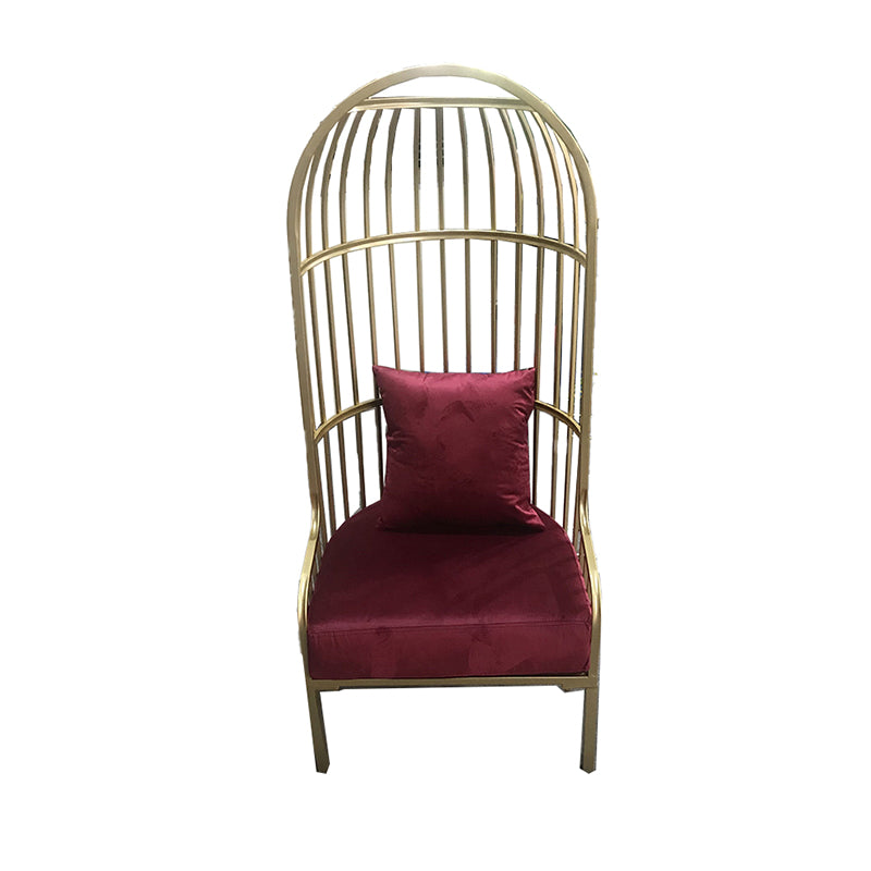 Fixed Back Lounge Chair Pillow Back Fabric Seat Chair with Gold Tone Legs Red Flannel 1 Piece Clearhalo 'Accent Chairs' 'accent_chairs' 'Chairs & Seating' 'furn' 'furn_accent_chairs' 'Furniture' 'Living Room Furniture' 6377957