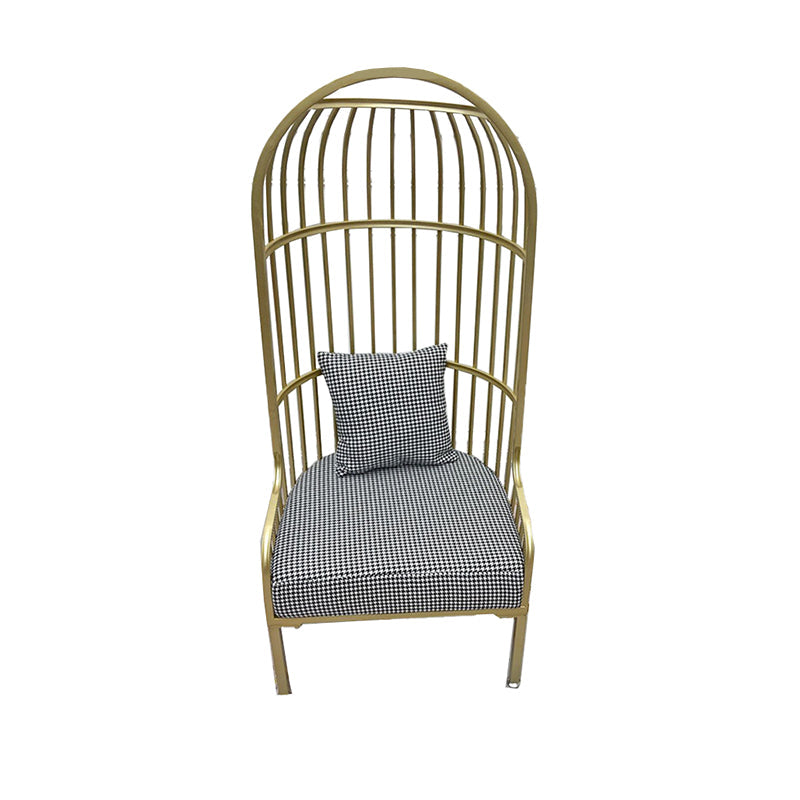 Fixed Back Lounge Chair Pillow Back Fabric Seat Chair with Gold Tone Legs Houndstooth pattern Flannel 1 Piece Clearhalo 'Accent Chairs' 'accent_chairs' 'Chairs & Seating' 'furn' 'furn_accent_chairs' 'Furniture' 'Living Room Furniture' 6377959