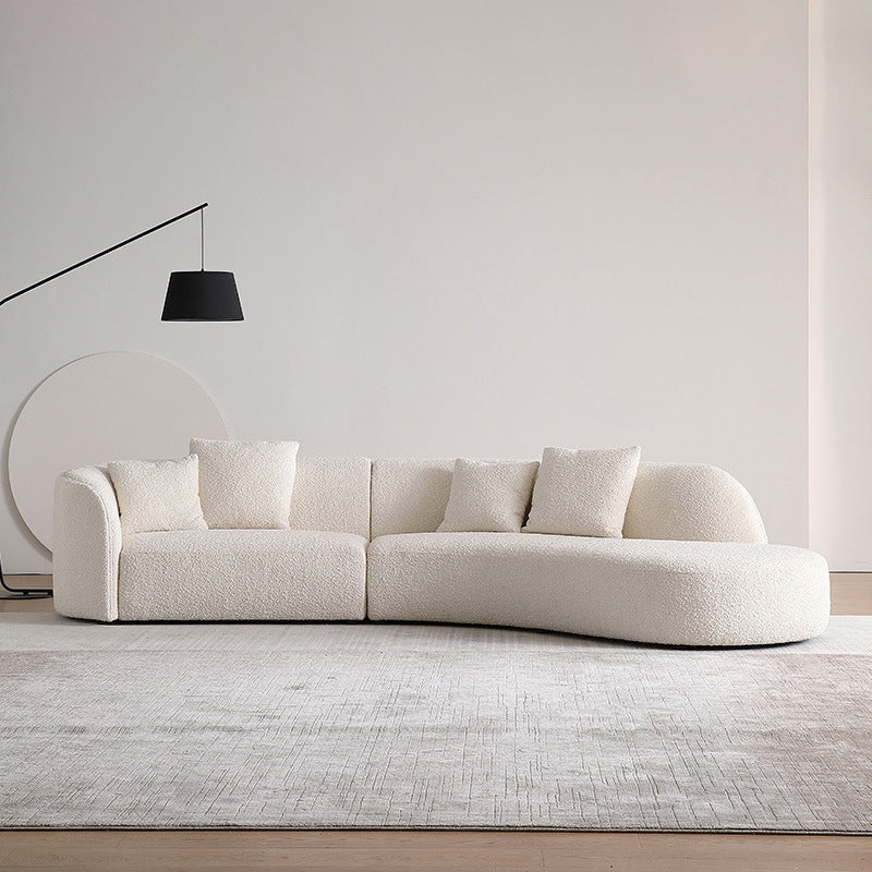 Beige Fabric Sectional Sofa Sloped Arm Sectional with Pillows 126"L x 64"W x 27.5"H Left Clearhalo 'furn' 'furn_sectionals' 'Furniture' 'Living Room Furniture' 'Sectionals' 6377963