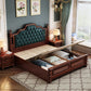 Victorian Espresso Standard Bed Solid Wood Bed Frame with Upholstered Headboard