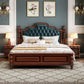 Victorian Espresso Standard Bed Solid Wood Bed Frame with Upholstered Headboard