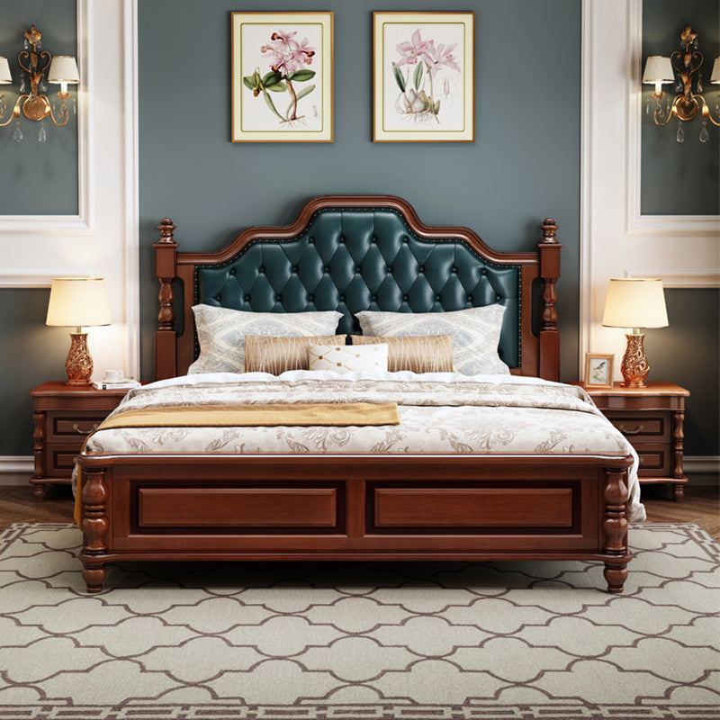 Victorian Espresso Standard Bed Solid Wood Bed Frame with Upholstered Headboard