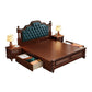 Victorian Espresso Standard Bed Solid Wood Bed Frame with Upholstered Headboard