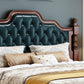 Victorian Espresso Standard Bed Solid Wood Bed Frame with Upholstered Headboard