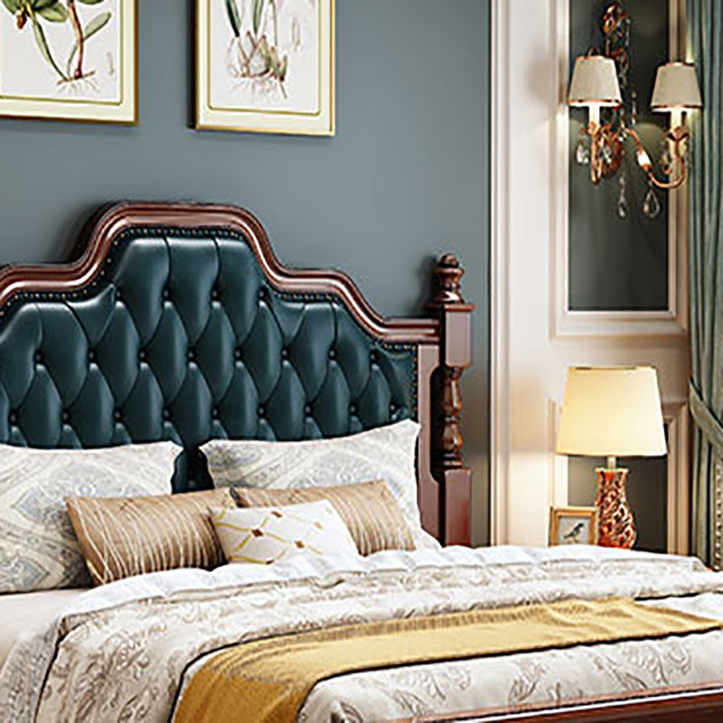 Victorian Espresso Standard Bed Solid Wood Bed Frame with Upholstered Headboard