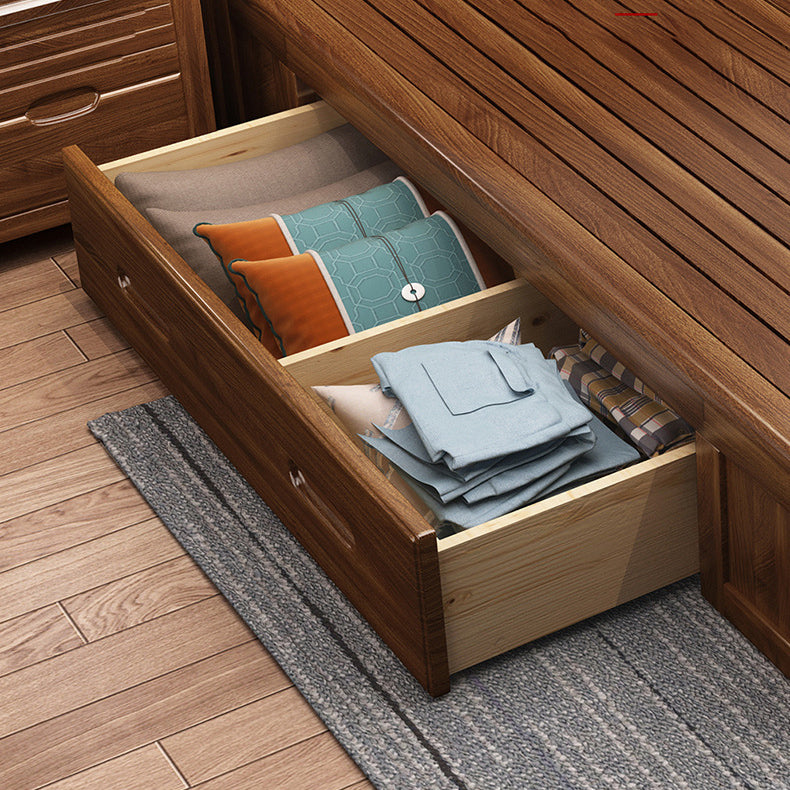 Cama de panel de nogal de cama estándar moderna de mediados de siglo con cabecera