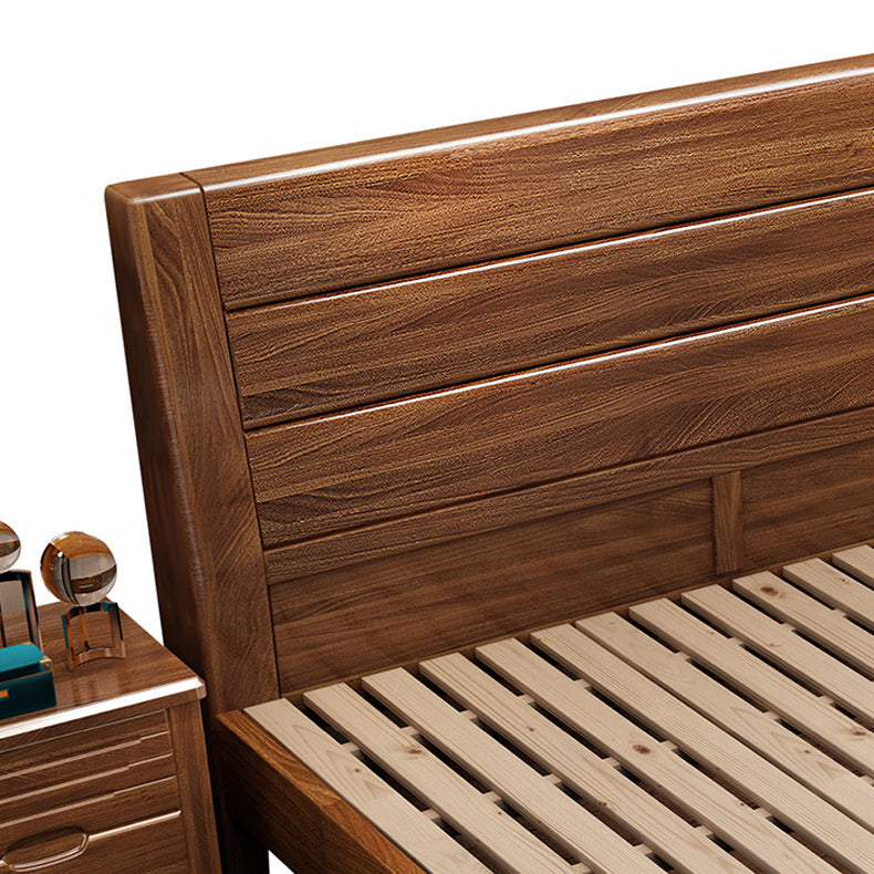 Cama de panel de nogal de cama estándar moderna de mediados de siglo con cabecera