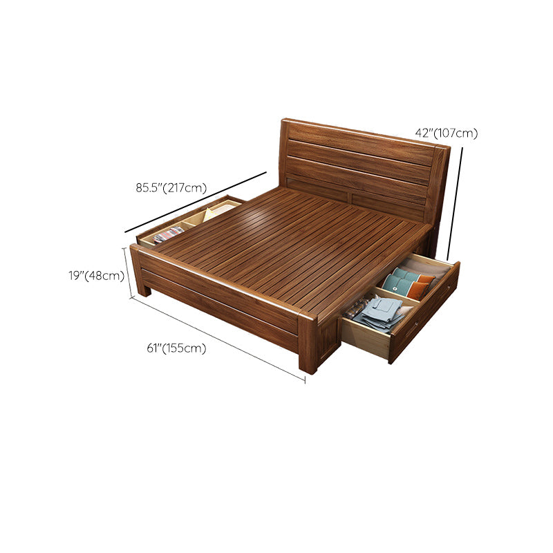 Cama de panel de nogal de cama estándar moderna de mediados de siglo con cabecera