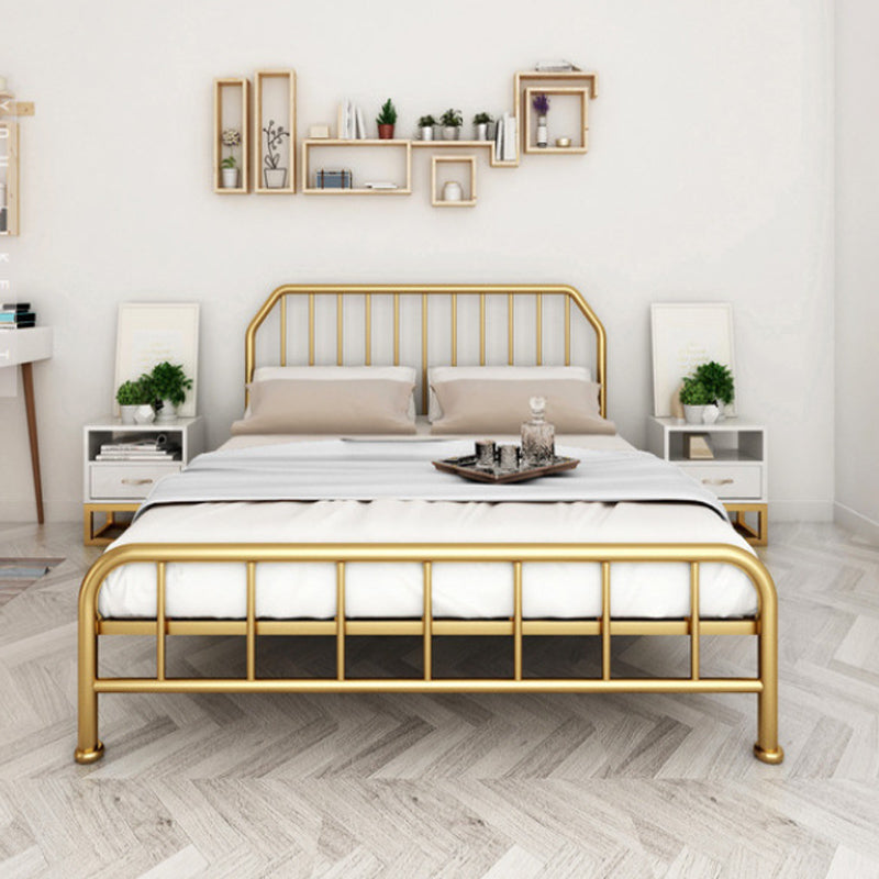 Metal Open-Frame Bed Scooped Solid Color Slat Bed with Custom Gold Leg Clearhalo 'Bedroom Furniture' 'Beds' 'furn' 'furn_beds' 'Furniture' 6378132