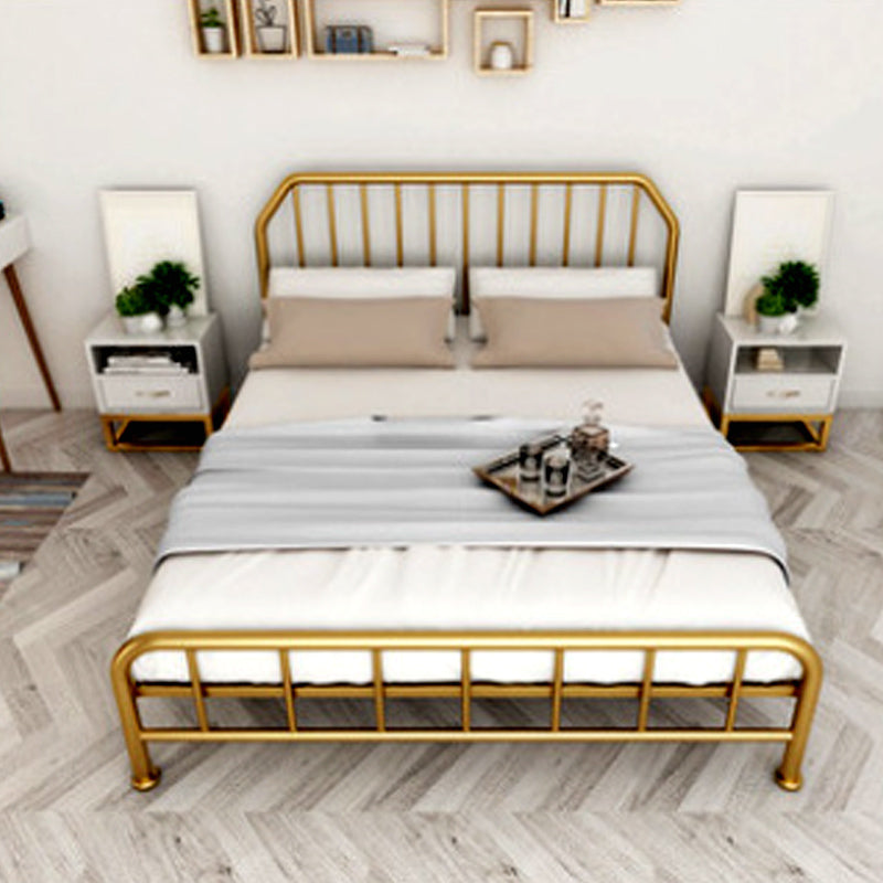 Metal Open-Frame Bed Scooped Solid Color Slat Bed with Custom Gold Leg Clearhalo 'Bedroom Furniture' 'Beds' 'furn' 'furn_beds' 'Furniture' 6378140