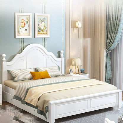 Victorian Style White Standard Bed Pine Wood Bed Frame with Custom Gold Legs