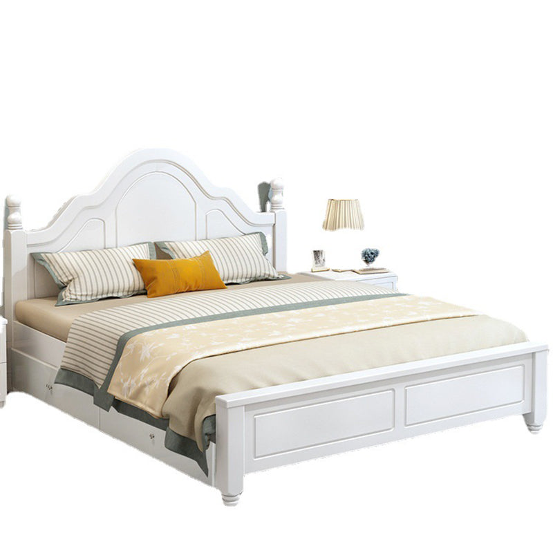 Victorian Style White Standard Bed Pine Wood Bed Frame with Custom Gold Legs