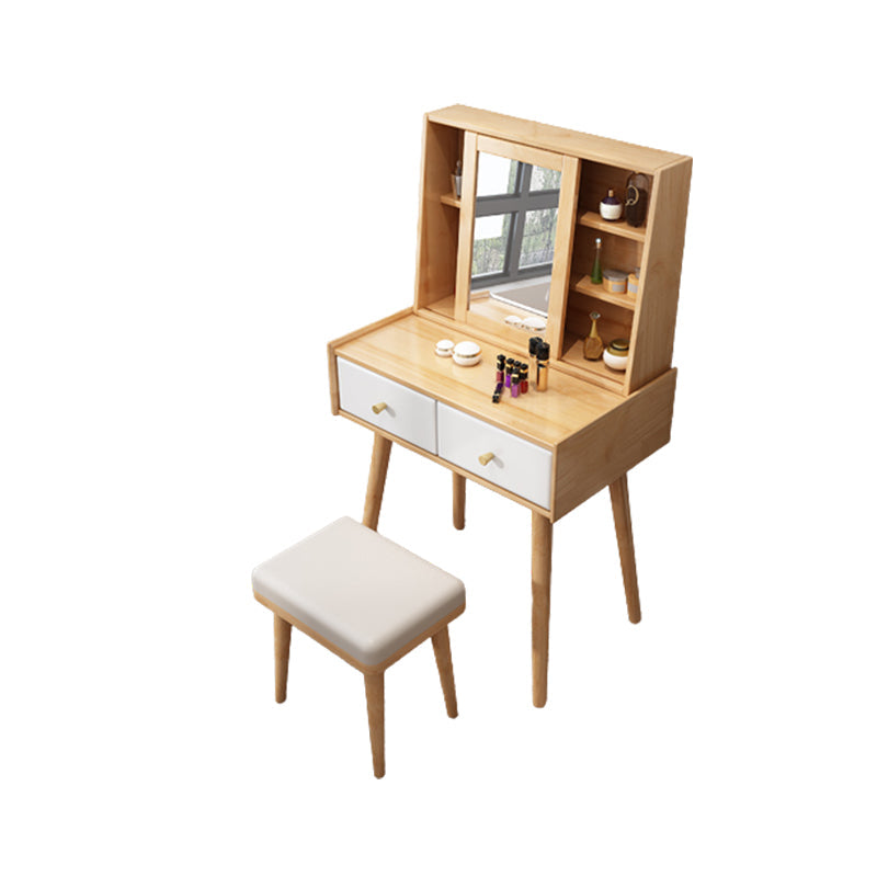 Scandinavian Dressing Table with Mirror and 2-Drawers Solid Wood Clearhalo 'Bedroom Furniture' 'furn' 'furn_makeup_vanities' 'Furniture' 'Makeup Vanities' 'makeup_vanities' 6378234