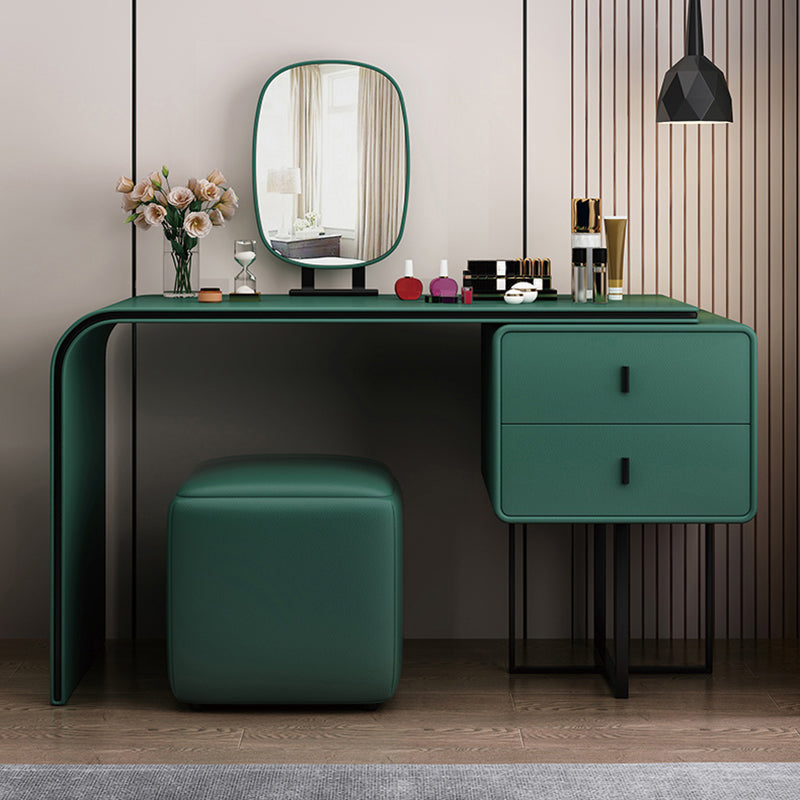 Tavolo da toep glam tavolo da trucco in pelle vanità con doppio cassetto