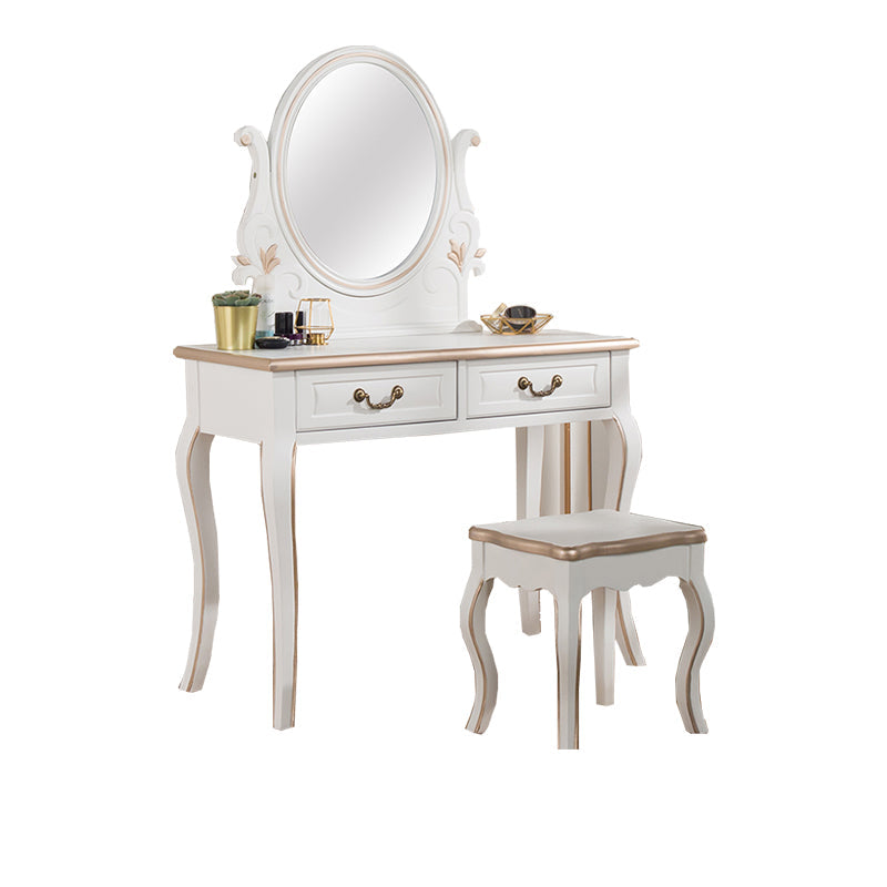 Vanity di trucco vittoriano con cassetto e specchio, tavolo da toeletta in legno massiccio