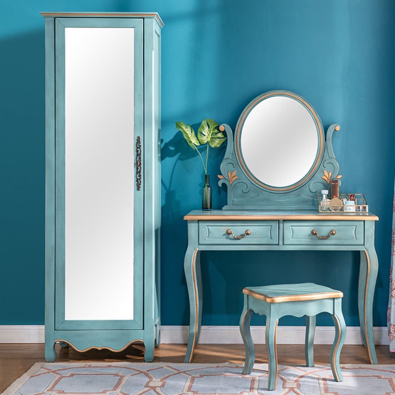 Vanity di trucco vittoriano con cassetto e specchio, tavolo da toeletta in legno massiccio