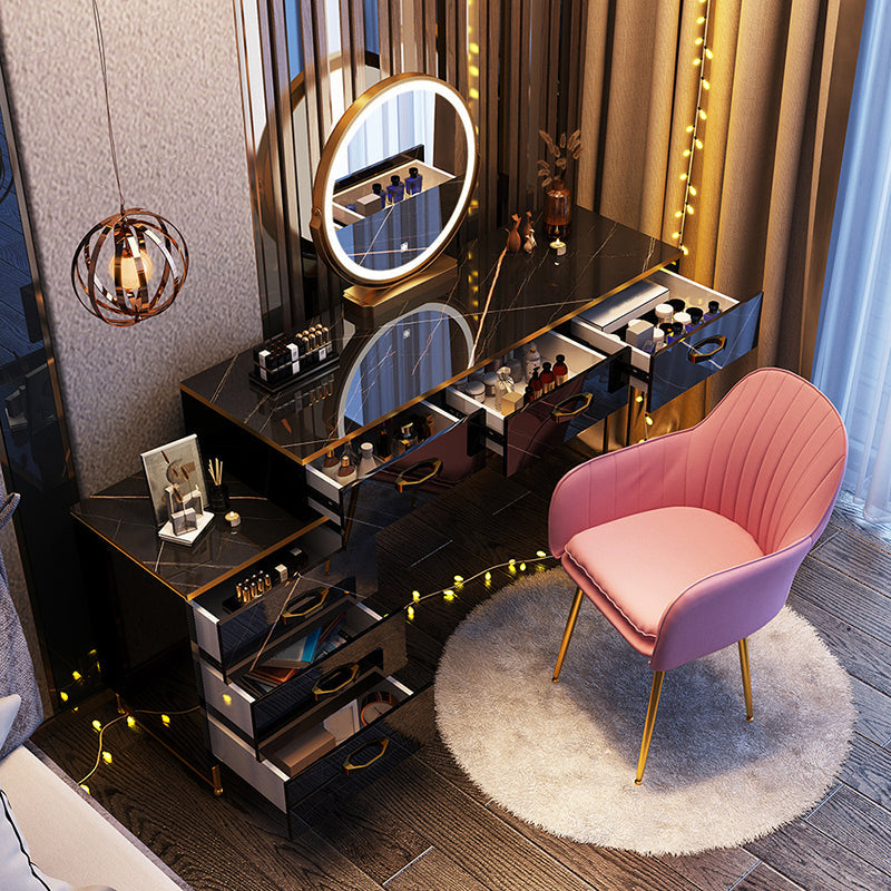 Glam Stone Top Makeup Dressing Table with Drawers in Black for Living Room Clearhalo 'Bedroom Furniture' 'furn' 'furn_makeup_vanities' 'Furniture' 'Makeup Vanities' 'makeup_vanities' 6378363