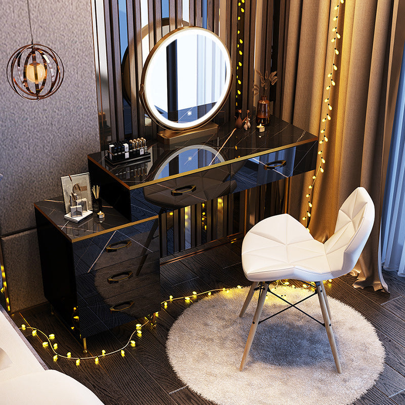 Glam Stone Top Makeup Dressing Table with Drawers in Black for Living Room Clearhalo 'Bedroom Furniture' 'furn' 'furn_makeup_vanities' 'Furniture' 'Makeup Vanities' 'makeup_vanities' 6378365