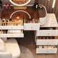 15.74" Wide Vanity Desk with 5/6 Storage Drawers Glam Glass Dresser