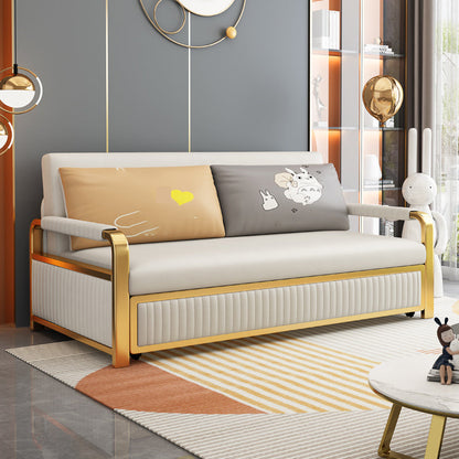 Glam Faux leather Sleeper Sofa Creamy-white 32.67" Wide Sofa Bed