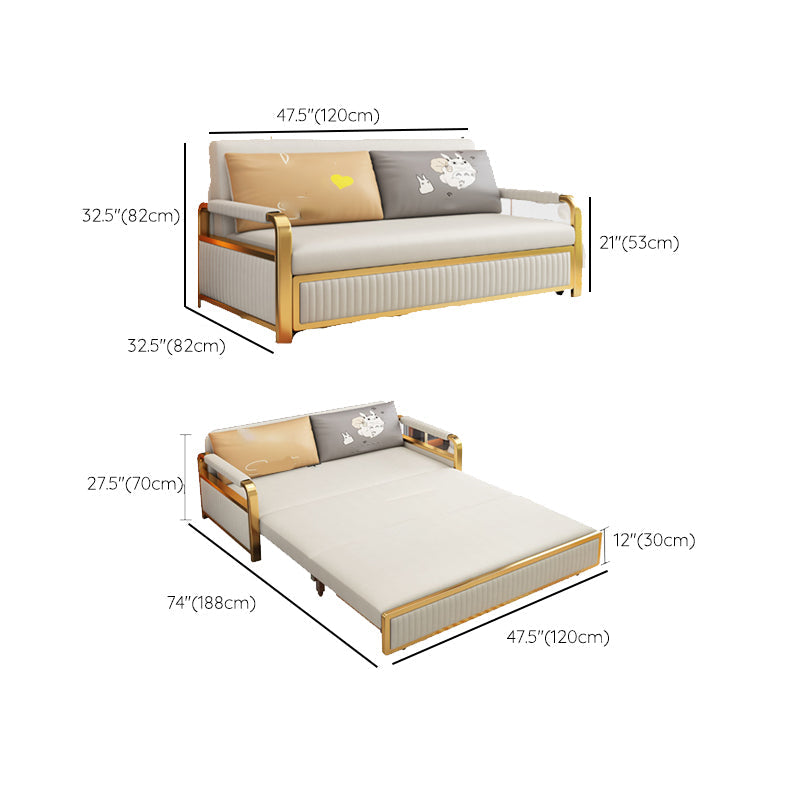 Glam Faux leather Sleeper Sofa Creamy-white 32.67" Wide Sofa Bed