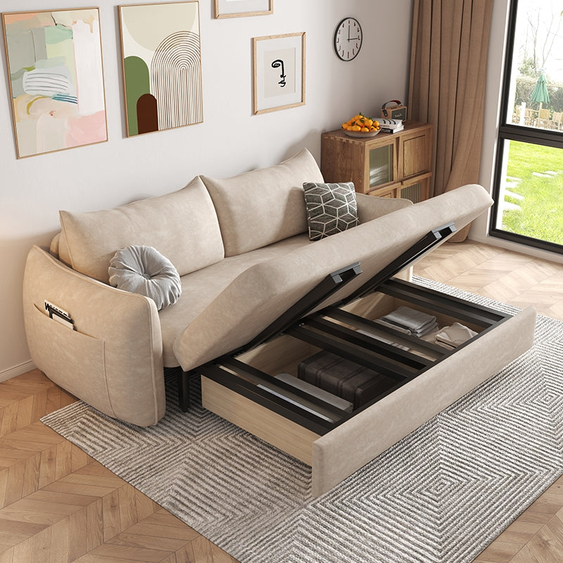 Cama de cuero con faux convertible Cama Contemporánea de sofá cama de brazo cuadrado en beige