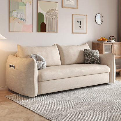 Cama de cuero con faux convertible Cama Contemporánea de sofá cama de brazo cuadrado en beige