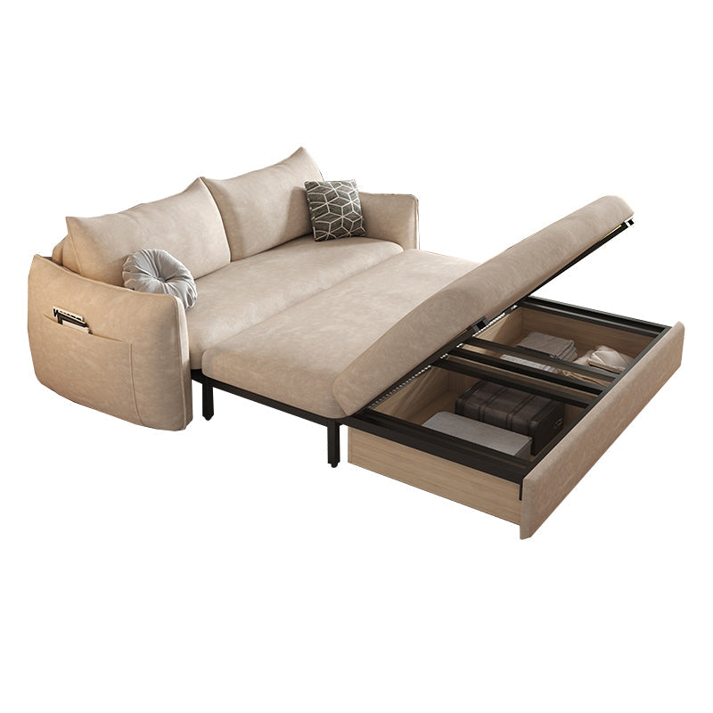Cama de cuero con faux convertible Cama Contemporánea de sofá cama de brazo cuadrado en beige