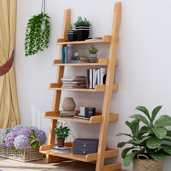 Ladder Wooden Bookcase Contemporary Open Back Bookshelf with Shelves