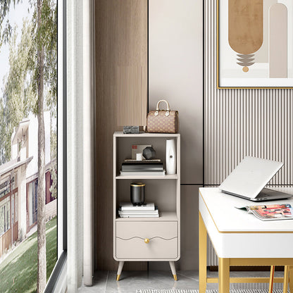 Contemporary Shelf Bookcase Wood Bookshelf with Drawer for Living Room 19.7"L x 11.8"W x 42.9"H Champagne Clearhalo 'Bookcases' 'furn' 'furn_bookcases' 'Furniture' 'Office Furniture' 6378517