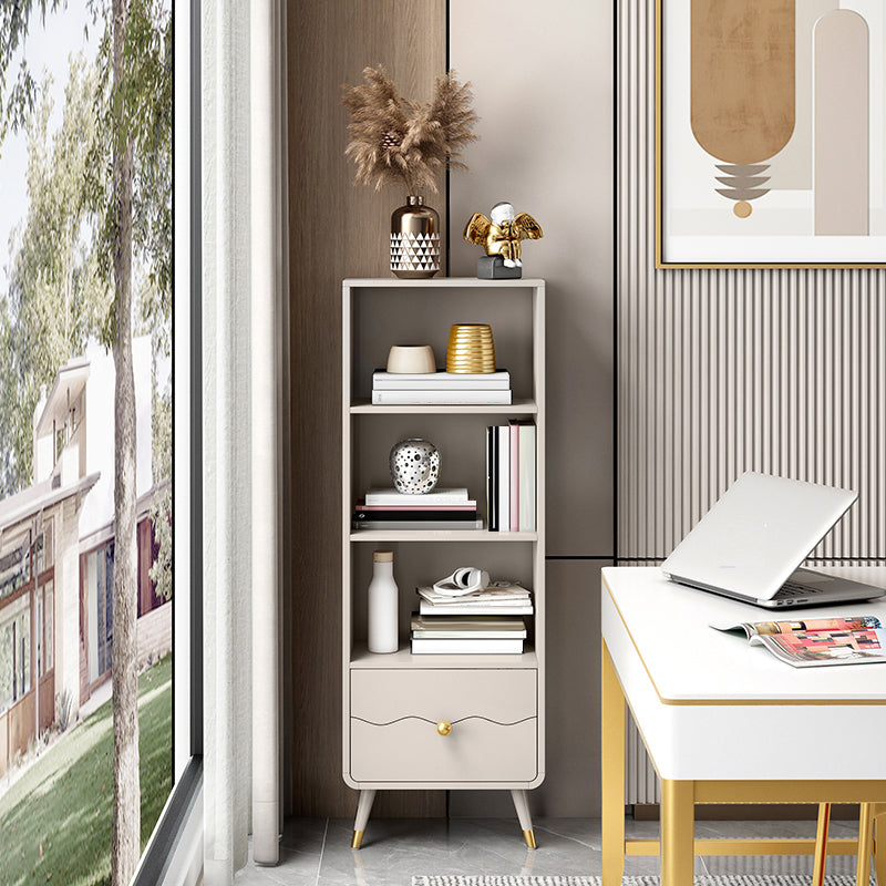 Contemporary Shelf Bookcase Wood Bookshelf with Drawer for Living Room 19.7"L x 11.8"W x 55.3"H Champagne Clearhalo 'Bookcases' 'furn' 'furn_bookcases' 'Furniture' 'Office Furniture' 6378518