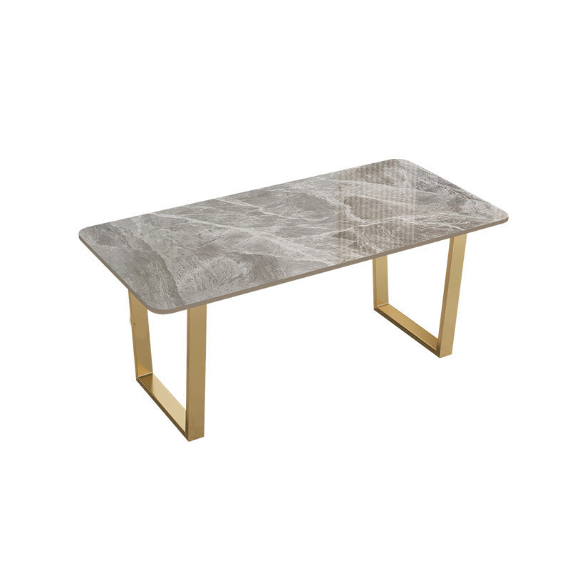Rectangle Double Pedestal Dining Table Glam Stone Table for Kitchen