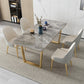 Rectangle Double Pedestal Dining Table Glam Stone Table for Kitchen