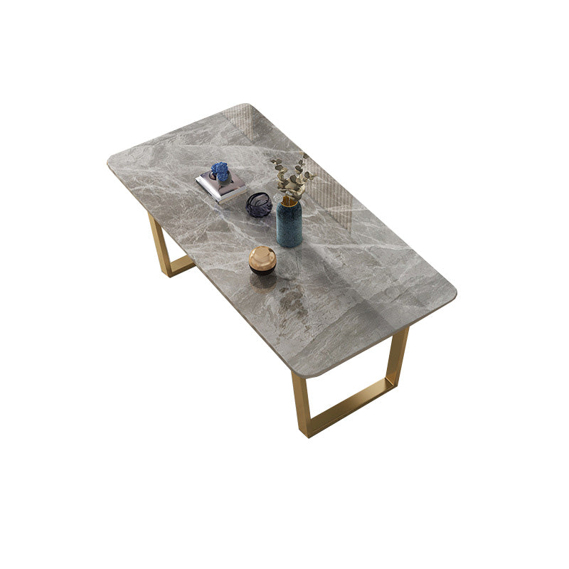 Rectangle Double Pedestal Dining Table Glam Stone Table for Kitchen