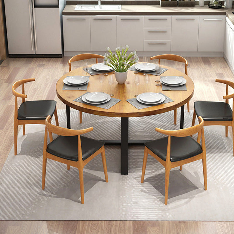 Modern Round Dining Table for Home Brown Solid Wood Table with Metal Base 47.2"L x 47.2"W x 29.5"H Without Chairs Clearhalo 'Dining Tables & Seating' 'Dining Tables' 'dining_table' 'furn' 'furn_dining_table' 'Furniture' 'Kitchen & Dining Furniture' 6378688