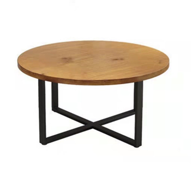 Modern Round Dining Table for Home Brown Solid Wood Table with Metal Base 31.5"L x 31.5"W x 29.5"H Without Chairs Clearhalo 'Dining Tables & Seating' 'Dining Tables' 'dining_table' 'furn' 'furn_dining_table' 'Furniture' 'Kitchen & Dining Furniture' 6378689