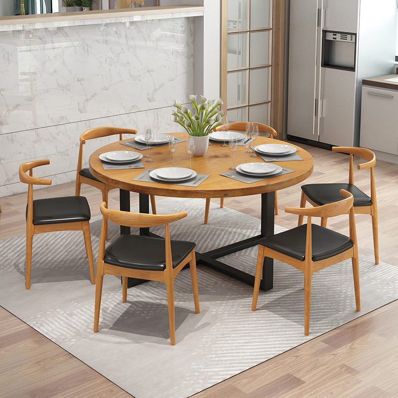 Modern Round Dining Table for Home Brown Solid Wood Table with Metal Base 51.2"L x 51.2"W x 29.5"H Without Chairs Clearhalo 'Dining Tables & Seating' 'Dining Tables' 'dining_table' 'furn' 'furn_dining_table' 'Furniture' 'Kitchen & Dining Furniture' 6378690
