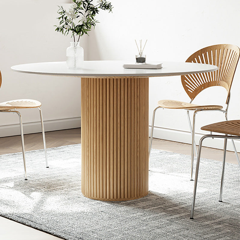 Glam Round Table Sintered Stone Table with Wooden Legs for Home 31.5"L x 31.5"W x 29.5"H Without Chairs Clearhalo 'Dining Tables & Seating' 'Dining Tables' 'dining_table' 'furn' 'furn_dining_table' 'Furniture' 'Kitchen & Dining Furniture' 6378703