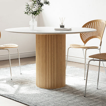 Glam Round Table Sintered Stone Table with Wooden Legs for Home 31.5"L x 31.5"W x 29.5"H Without Chairs Clearhalo 'Dining Tables & Seating' 'Dining Tables' 'dining_table' 'furn' 'furn_dining_table' 'Furniture' 'Kitchen & Dining Furniture' 6378703
