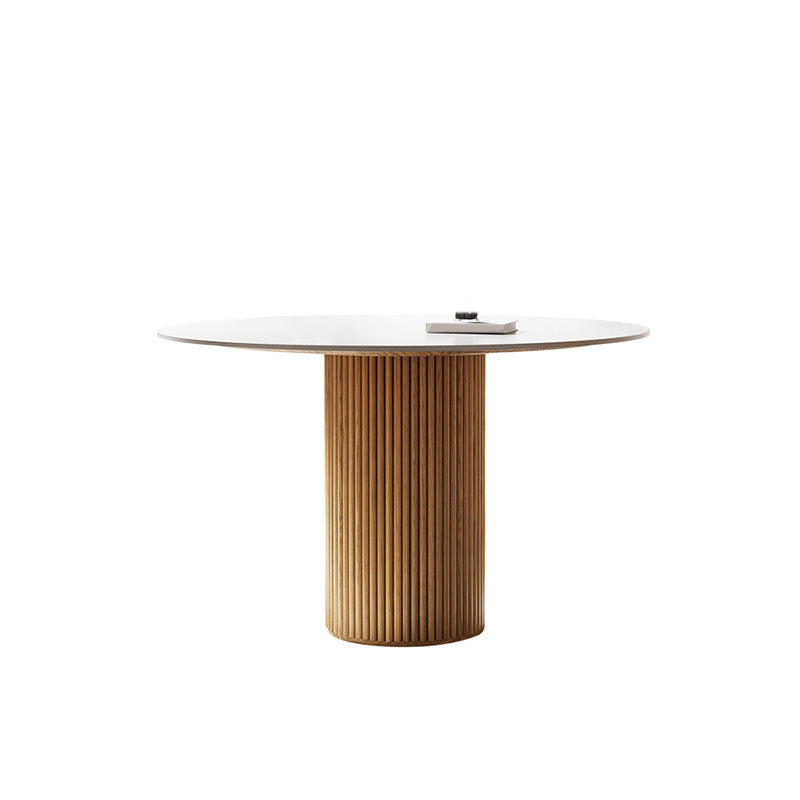 Glam Round Table Sintered Stone Table with Wooden Legs for Home Without Chairs Clearhalo 'Dining Tables & Seating' 'Dining Tables' 'dining_table' 'furn' 'furn_dining_table' 'Furniture' 'Kitchen & Dining Furniture' 6378704