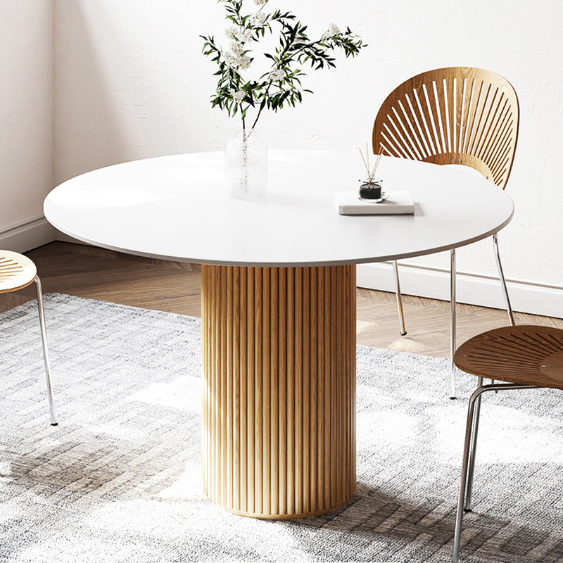 Glam Round Table Sintered Stone Table with Wooden Legs for Home 35.4"L x 35.4"W x 29.5"H Without Chairs Clearhalo 'Dining Tables & Seating' 'Dining Tables' 'dining_table' 'furn' 'furn_dining_table' 'Furniture' 'Kitchen & Dining Furniture' 6378705