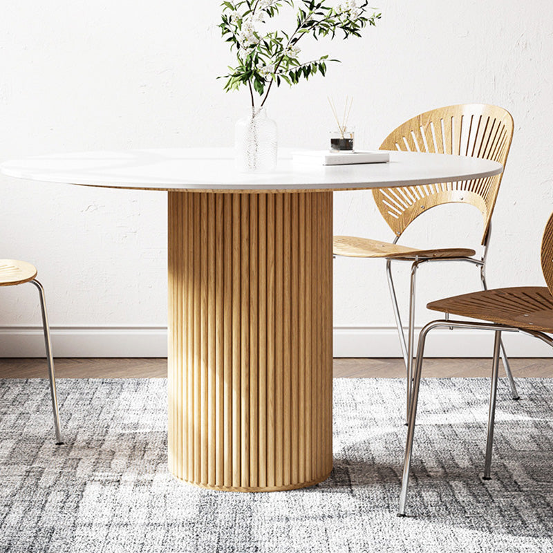 Glam Round Table Sintered Stone Table with Wooden Legs for Home 39.4"L x 39.4"W x 29.5"H Without Chairs Clearhalo 'Dining Tables & Seating' 'Dining Tables' 'dining_table' 'furn' 'furn_dining_table' 'Furniture' 'Kitchen & Dining Furniture' 6378706