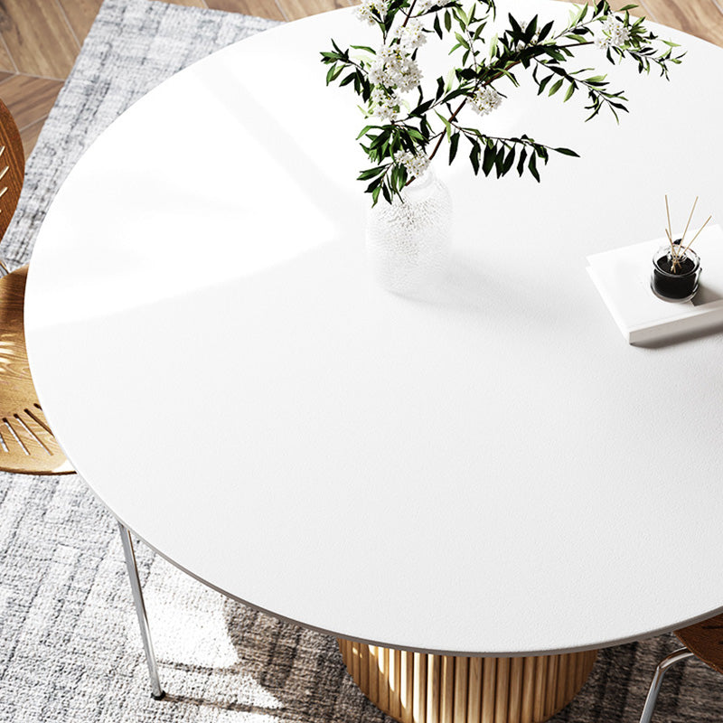 Glam Round Table Sintered Stone Table with Wooden Legs for Home Clearhalo 'Dining Tables & Seating' 'Dining Tables' 'dining_table' 'furn' 'furn_dining_table' 'Furniture' 'Kitchen & Dining Furniture' 6378709