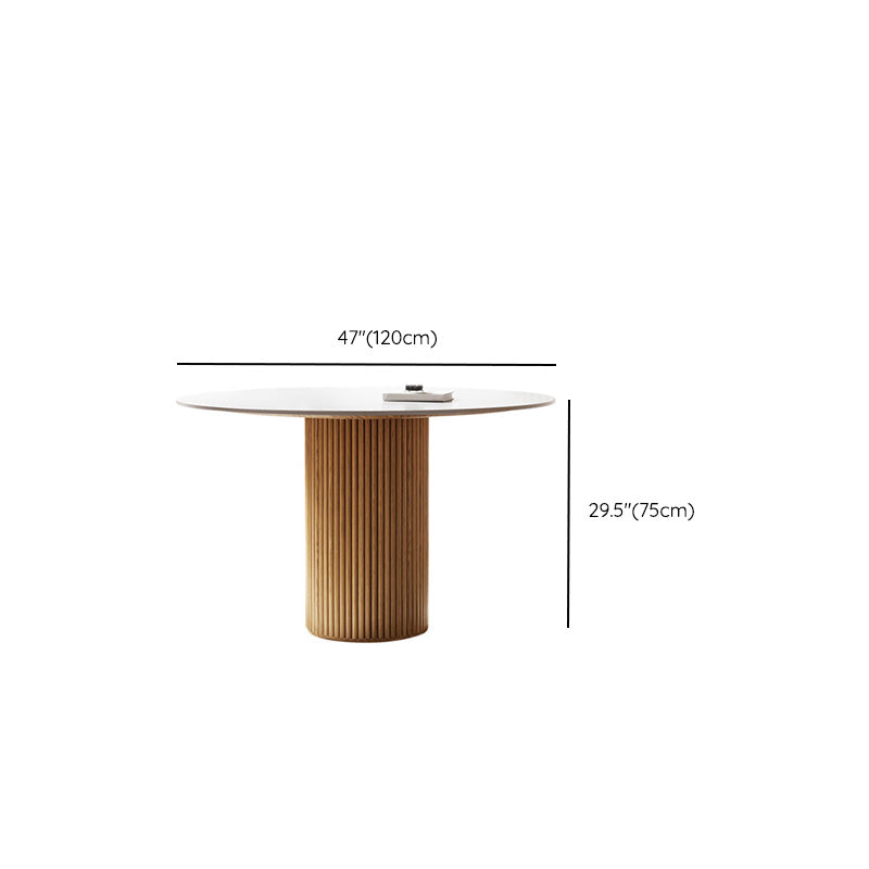 Glam Round Table Sintered Stone Table with Wooden Legs for Home Clearhalo 'Dining Tables & Seating' 'Dining Tables' 'dining_table' 'furn' 'furn_dining_table' 'Furniture' 'Kitchen & Dining Furniture' 6378712