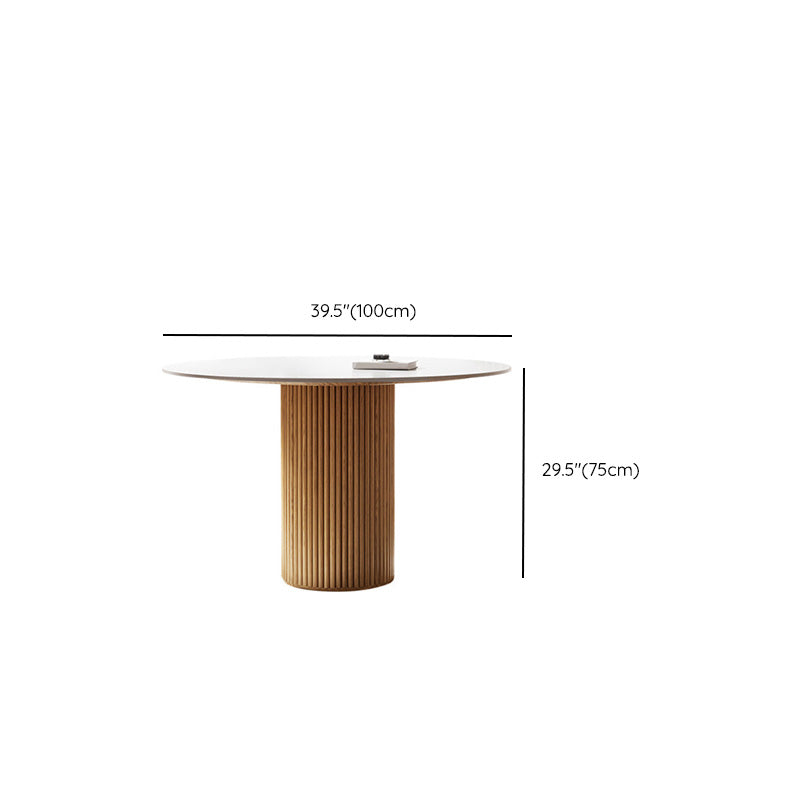 Glam Round Table Sintered Stone Table with Wooden Legs for Home Clearhalo 'Dining Tables & Seating' 'Dining Tables' 'dining_table' 'furn' 'furn_dining_table' 'Furniture' 'Kitchen & Dining Furniture' 6378714