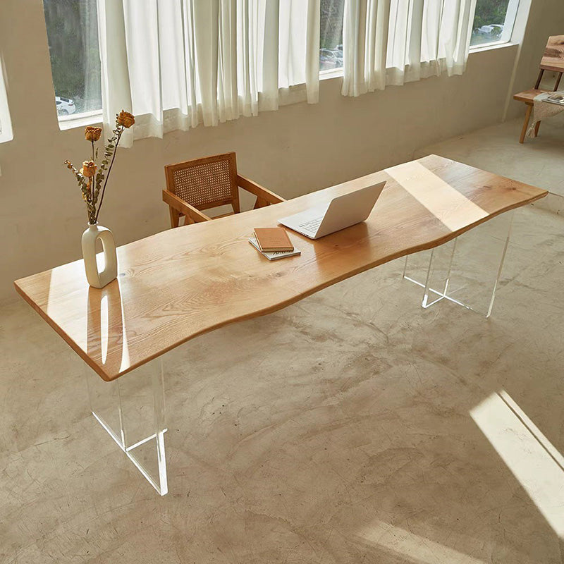 Modern Solid Wood Dining Table Natural Finish Table with Acrylic Base Clearhalo 'Dining Tables & Seating' 'Dining Tables' 'dining_table' 'furn' 'furn_dining_table' 'Furniture' 'Kitchen & Dining Furniture' 6378732