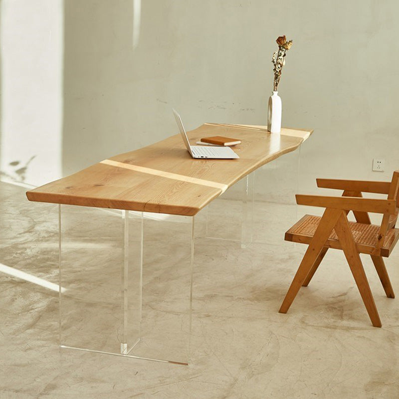 Modern Solid Wood Dining Table Natural Finish Table with Acrylic Base Clearhalo 'Dining Tables & Seating' 'Dining Tables' 'dining_table' 'furn' 'furn_dining_table' 'Furniture' 'Kitchen & Dining Furniture' 6378736